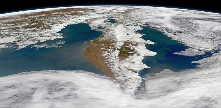 Вид на полуостров Камчатка из космоса Вид на полуостров Камчатка из космоса